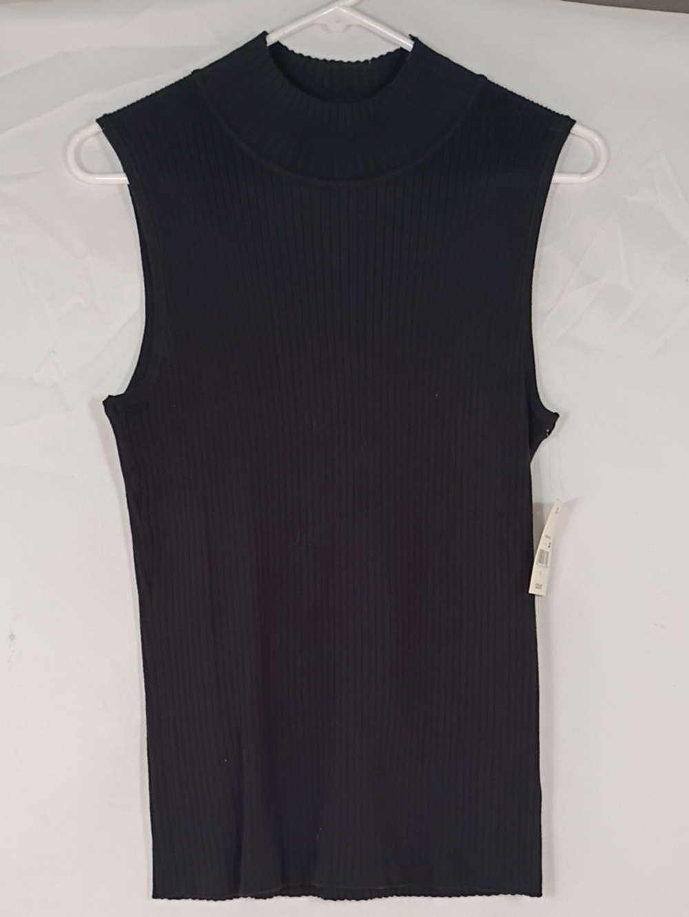 NWT Ophelia Roe Black Ribbed Sleeveless Mock Neck Tank Top Womens Size Large